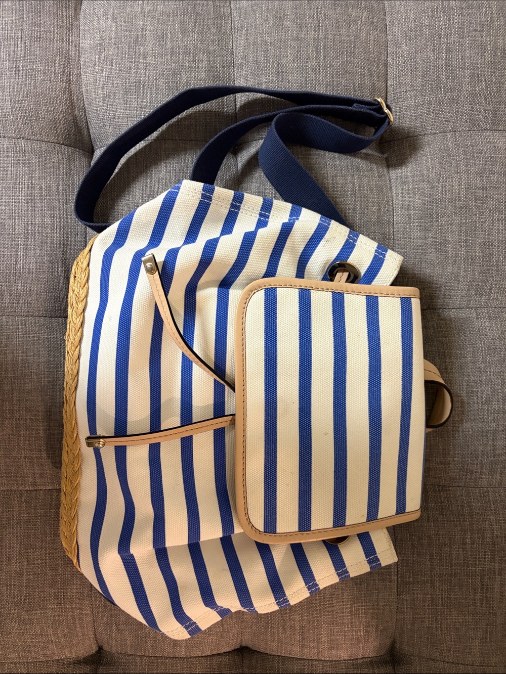 Kate Spade Striped Blue and White Canvas Backpack